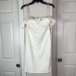 NWT Bebe White Coconut Milk Off Shoulder Knit Mini Women’s Dress - Medium